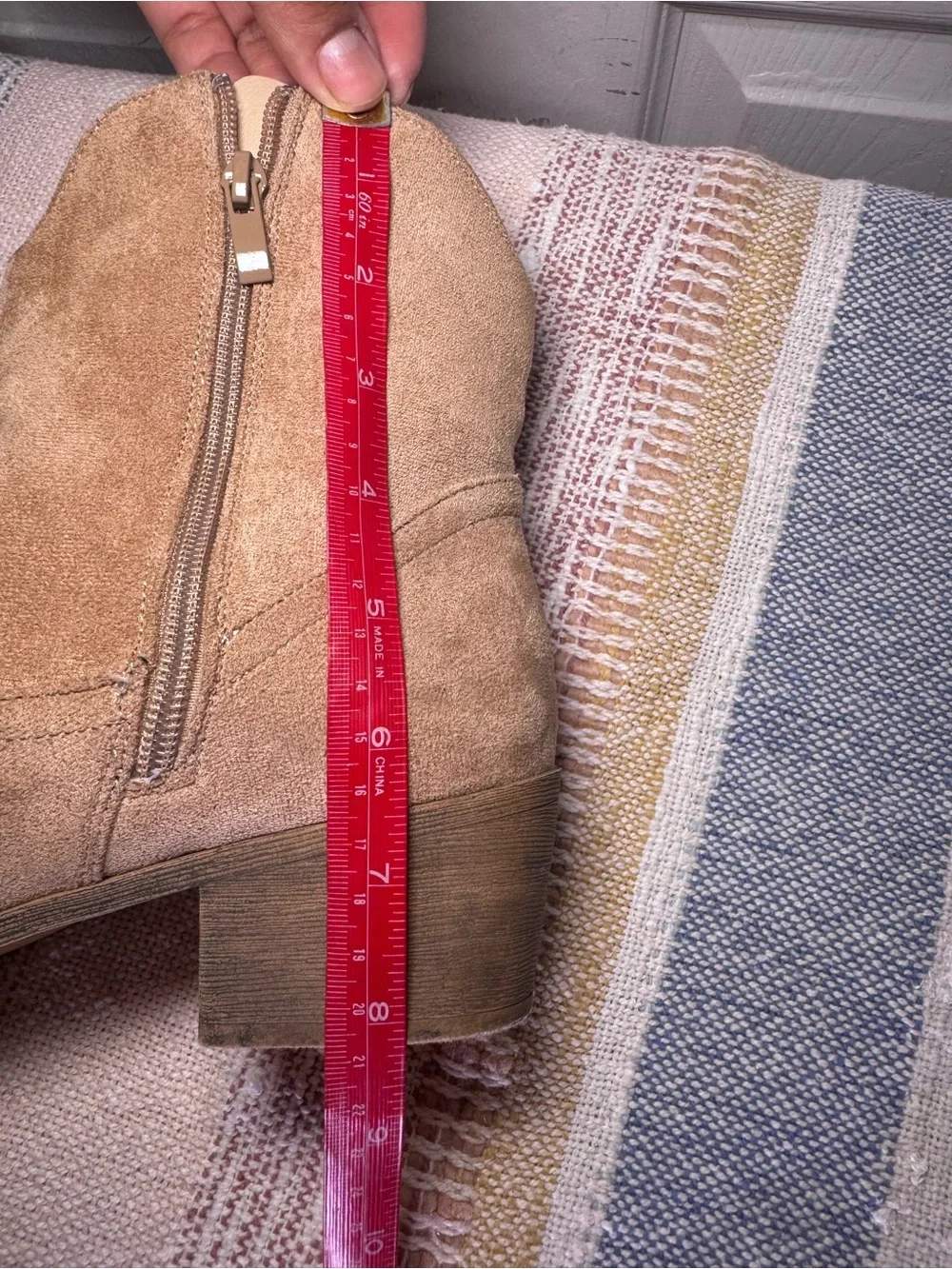 Women's Suede Tan Western Ankle Booties with Low Block Heel